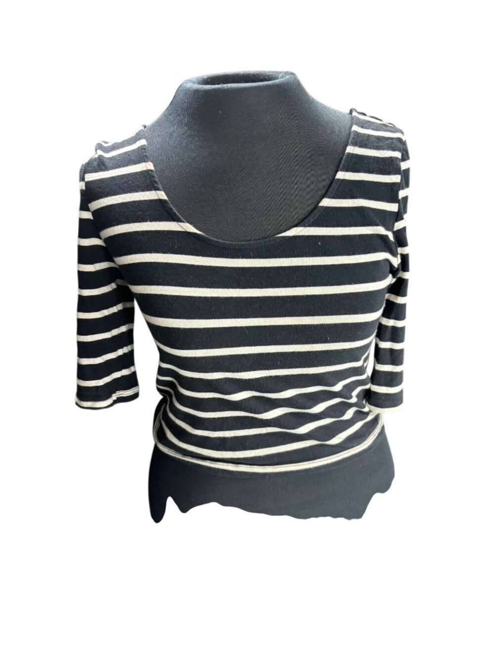 Charlotte Russe Womens Striped 3/4 Sleeve Crop Top Size M Black & White
